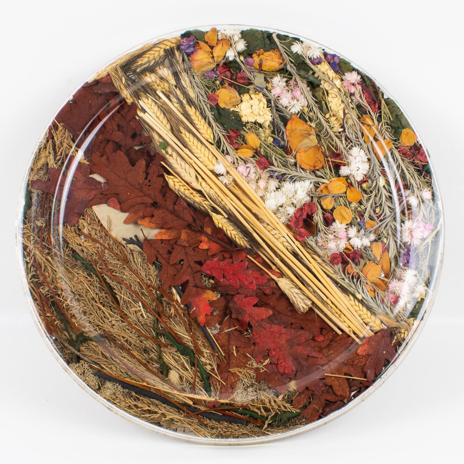 Christian Dior Tray Board Platter Lucite, Wheat and Dried Flowers, 1970s 3