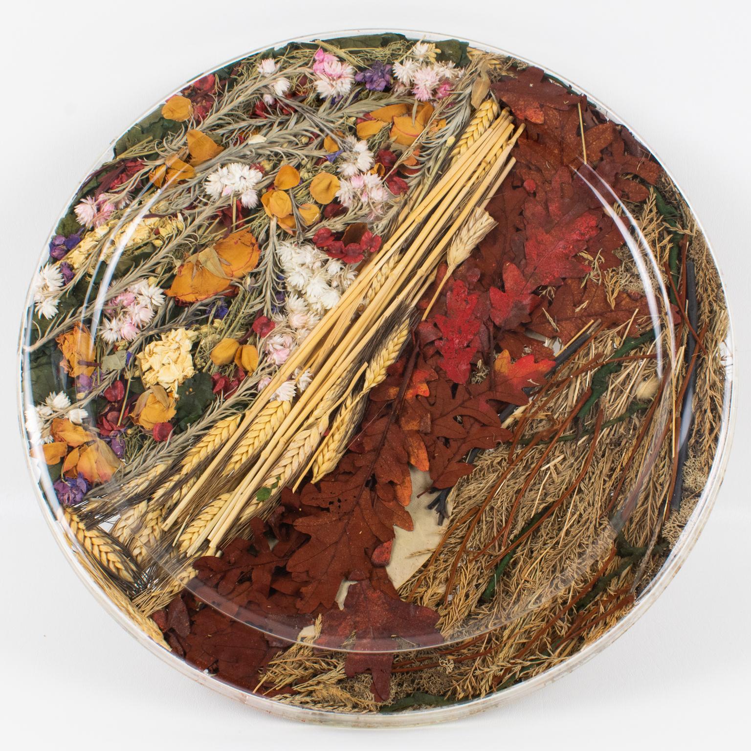 Christian Dior Tray Board Platter Lucite, Wheat and Dried Flowers, 1970s 4