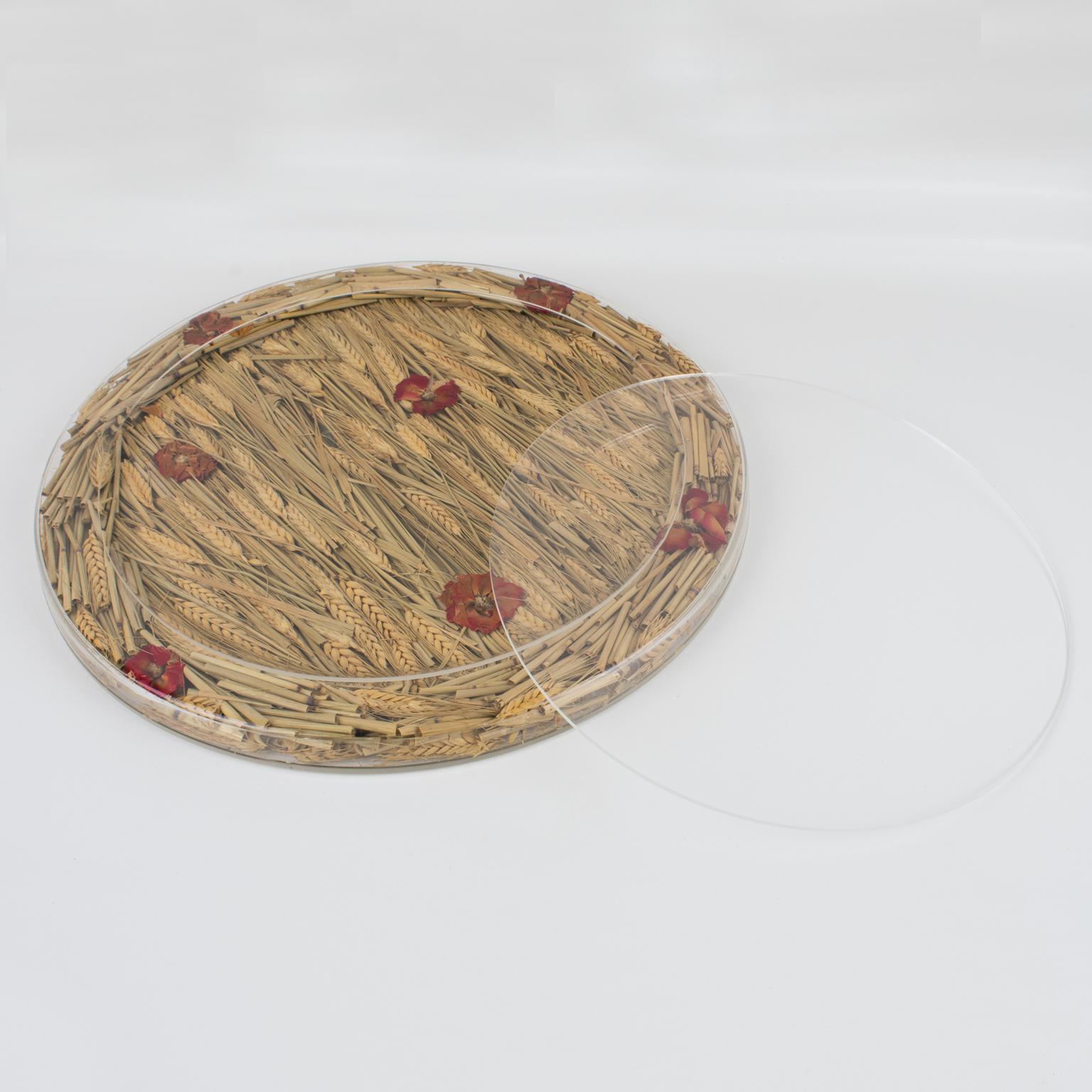 Late 20th Century Christian Dior Tray Board Platter Lucite, Wheat and Dried Flowers. 1972