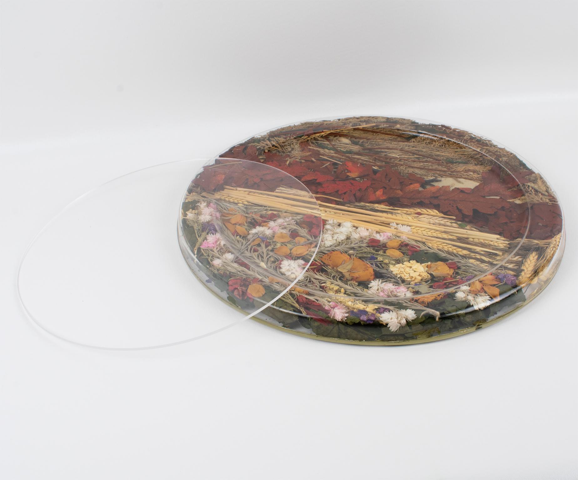 Late 20th Century Christian Dior Tray Board Platter Lucite, Wheat and Dried Flowers, 1970s