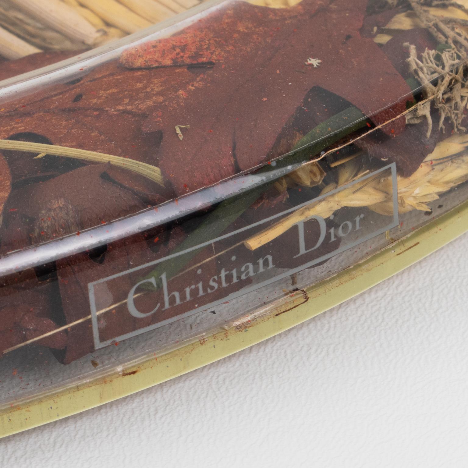 Christian Dior Tray Board Platter Lucite, Wheat and Dried Flowers, 1970s 1