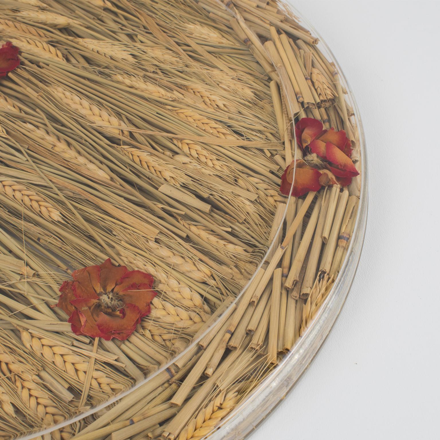 Christian Dior Tray Board Platter Lucite, Wheat and Dried Flowers. 1972 2