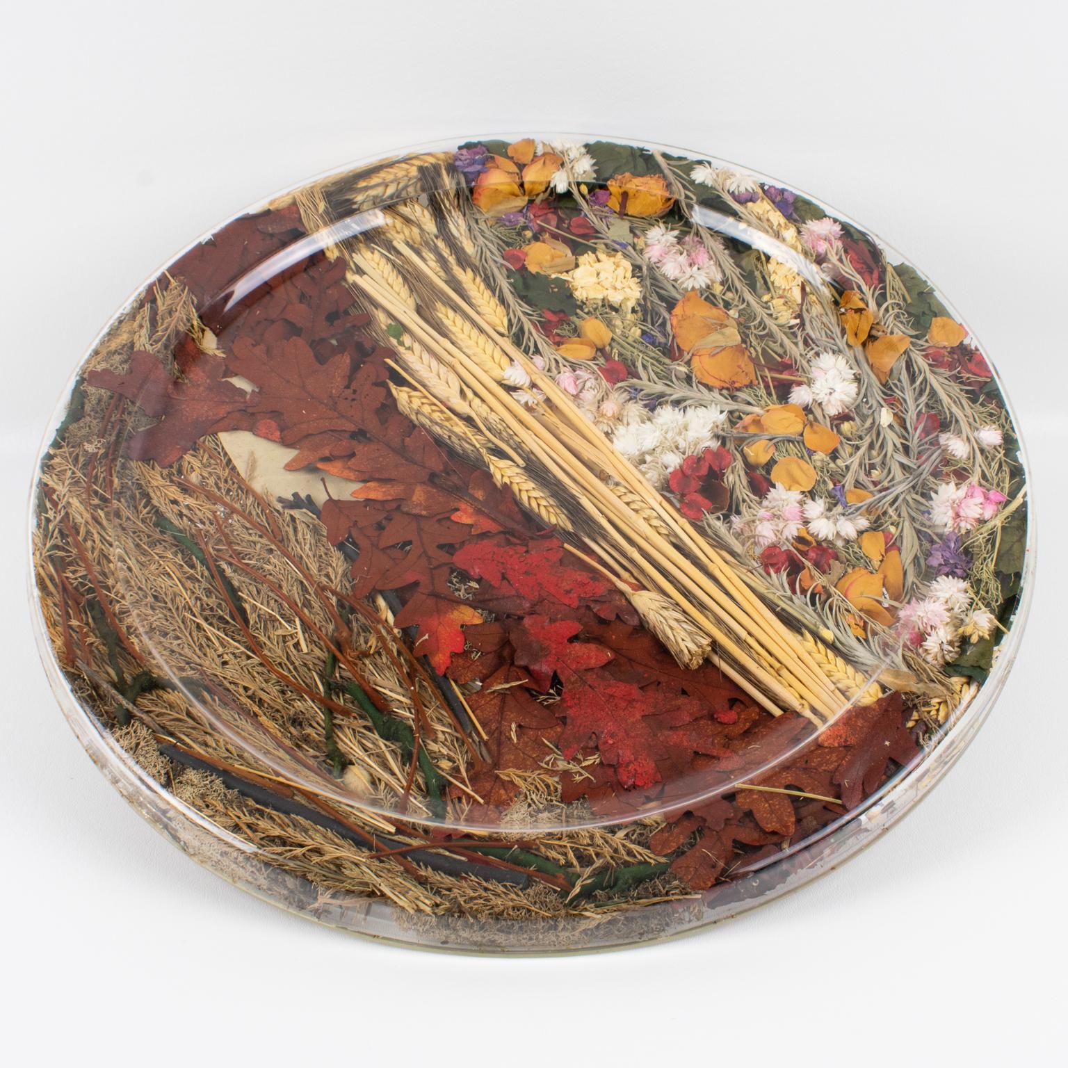 Christian Dior Tray Board Platter Lucite, Wheat and Dried Flowers, 1970s 2