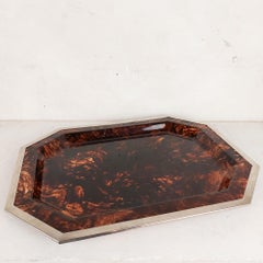 Christian Dior tray in Lucite and chrome with tortoiseshell effect, Italy, 1970s