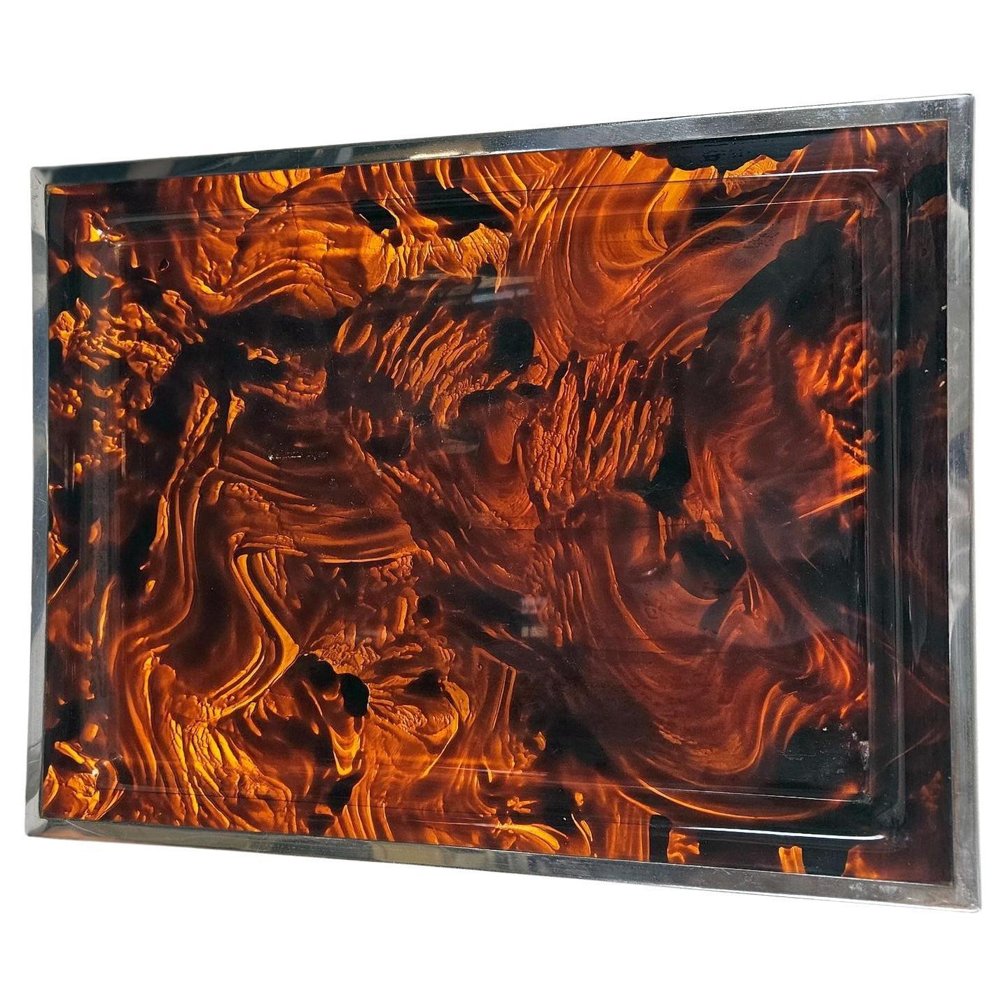 Christian Dior Tablett Schildpatt Lucite, 1970er Jahre (Chrom) im Angebot