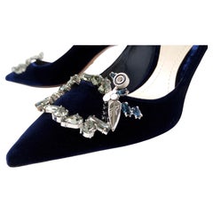 Christian Dior Tresor Blue Velvet Crystal Embellished Pumps circa 1990s