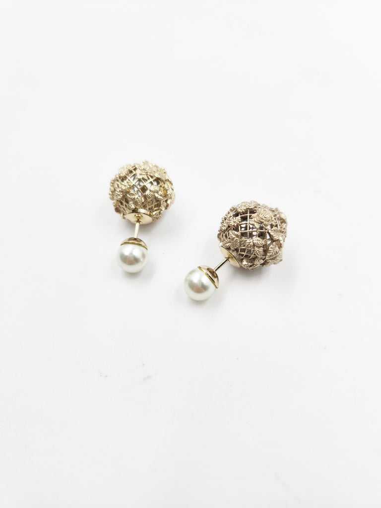 Dior Tribales Earrings Matte Gold-Finish Metal and White Resin Pearls