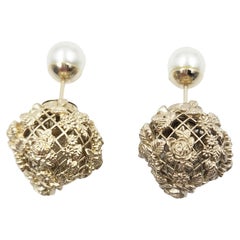 Christian Dior Tribales Light Gold Finish Floral Metal and White Resin Pearls