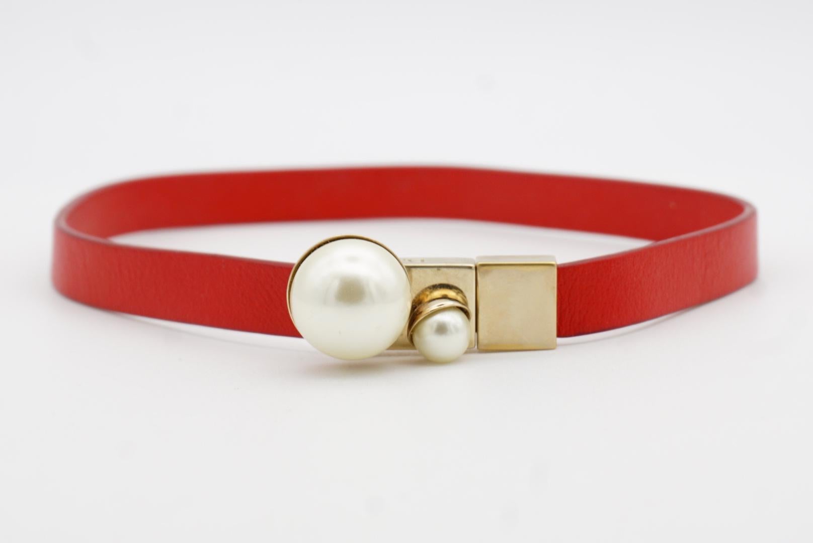 Christian Dior Tribales Weiß Perlen Rotes Leder Double Wrap-Armband Choker M im Angebot 6