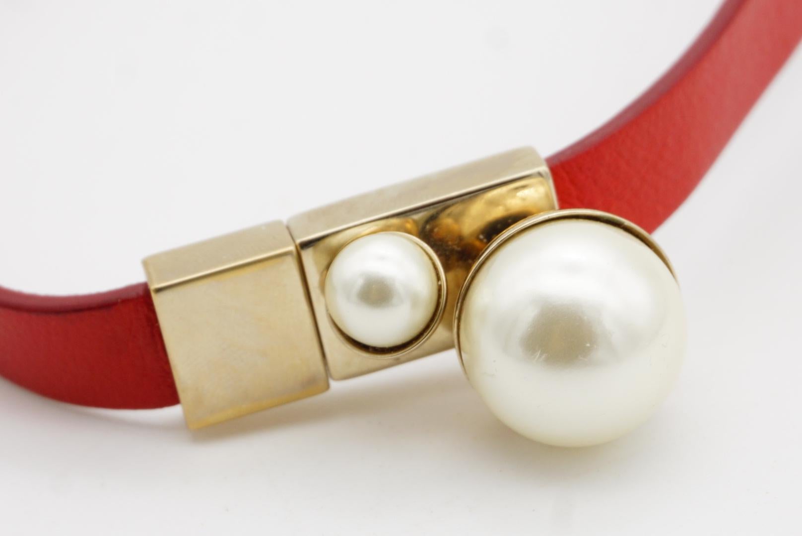 Christian Dior Tribales Weiß Perlen Rotes Leder Double Wrap-Armband Choker M im Angebot 7