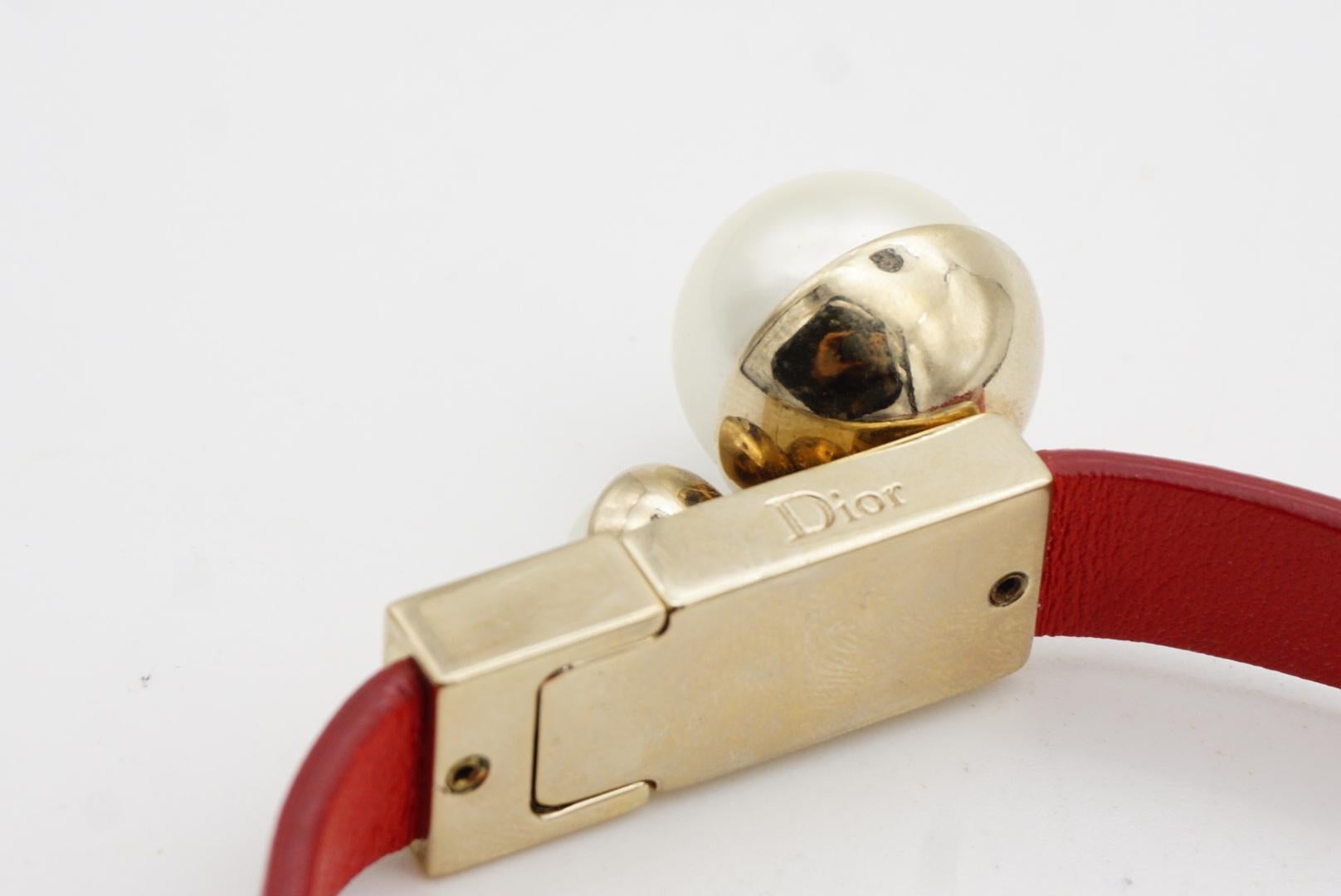 Christian Dior Tribales Weiß Perlen Rotes Leder Double Wrap-Armband Choker M im Angebot 8