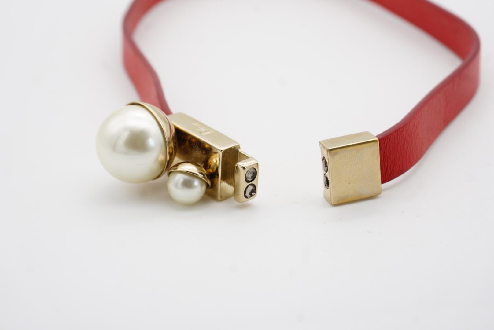 Christian Dior Tribales Weiß Perlen Rotes Leder Double Wrap-Armband Choker M im Angebot 10