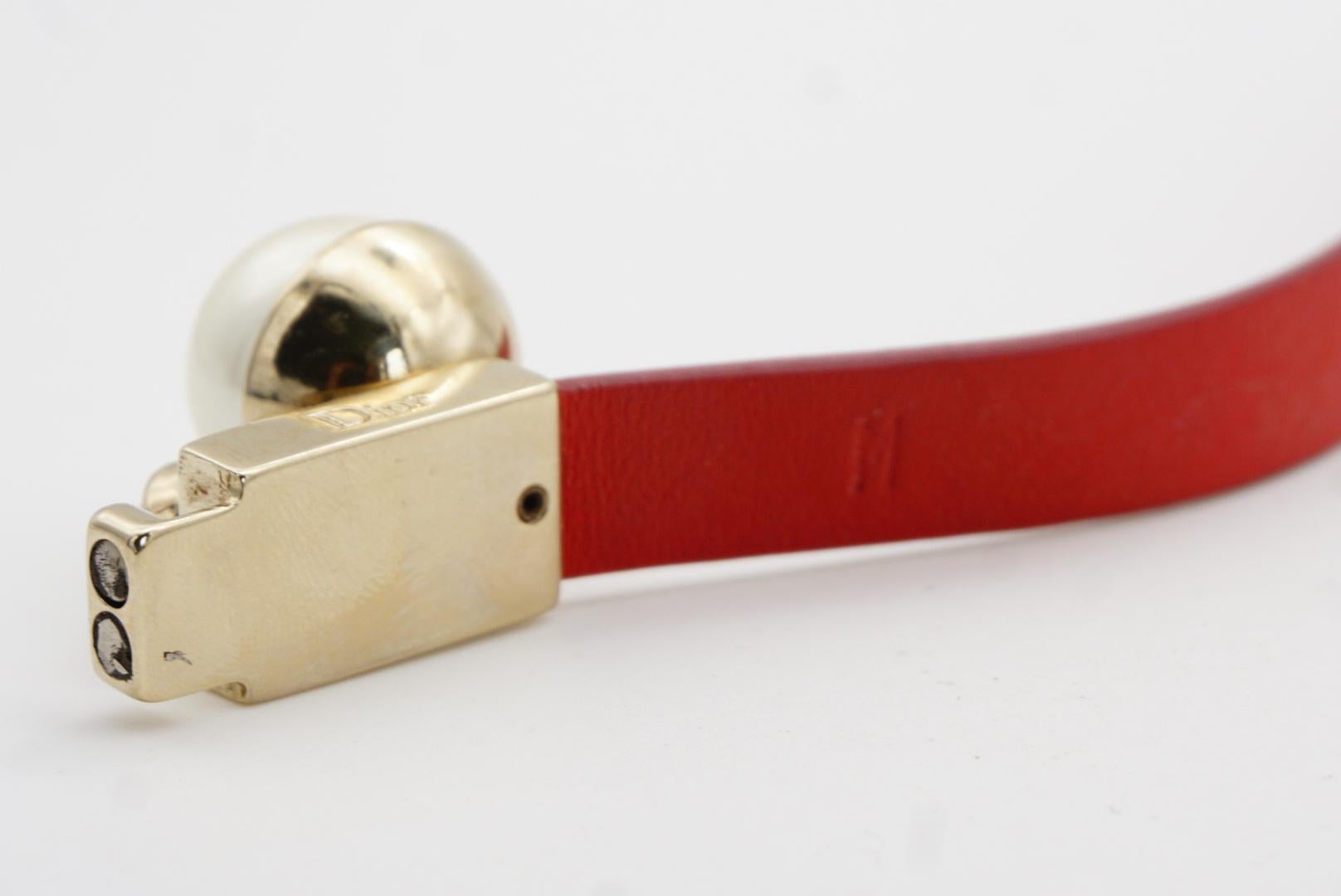Christian Dior Tribales Weiß Perlen Rotes Leder Double Wrap-Armband Choker M im Angebot 11