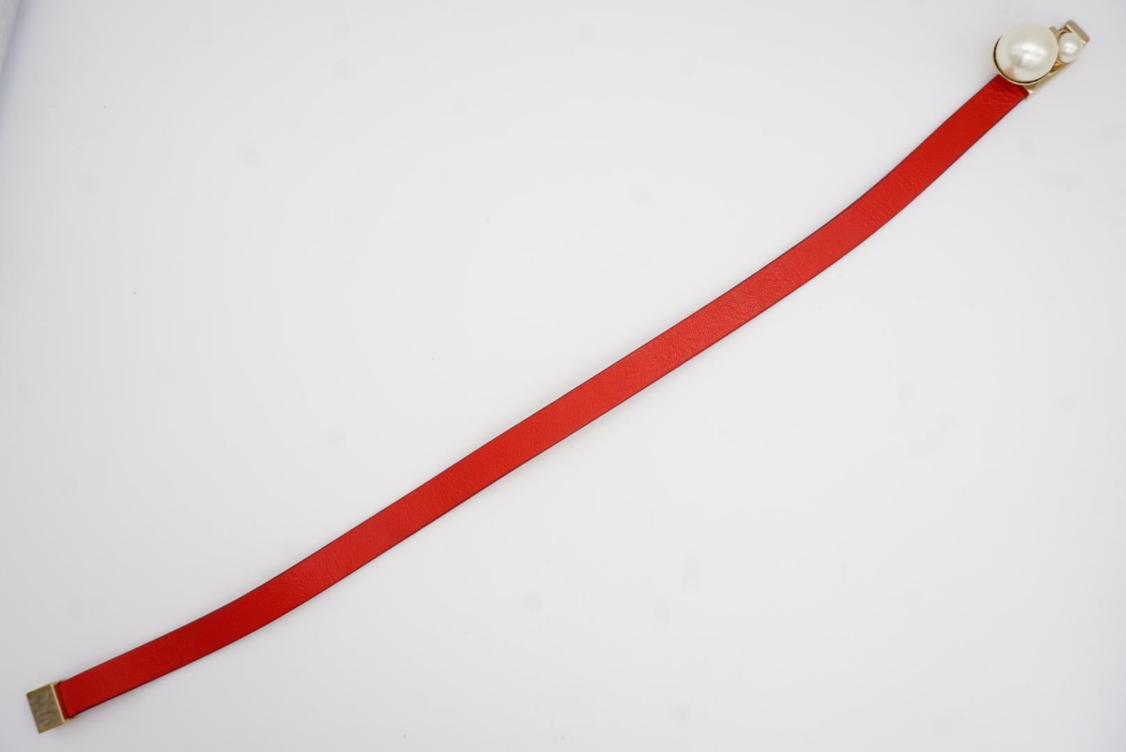 Christian Dior Tribales Weiß Perlen Rotes Leder Double Wrap-Armband Choker M im Angebot 13
