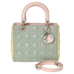 Christian Dior Tricolor Cannage Gestepptes Lammfell Leder Medium Lady Dior Handtasche