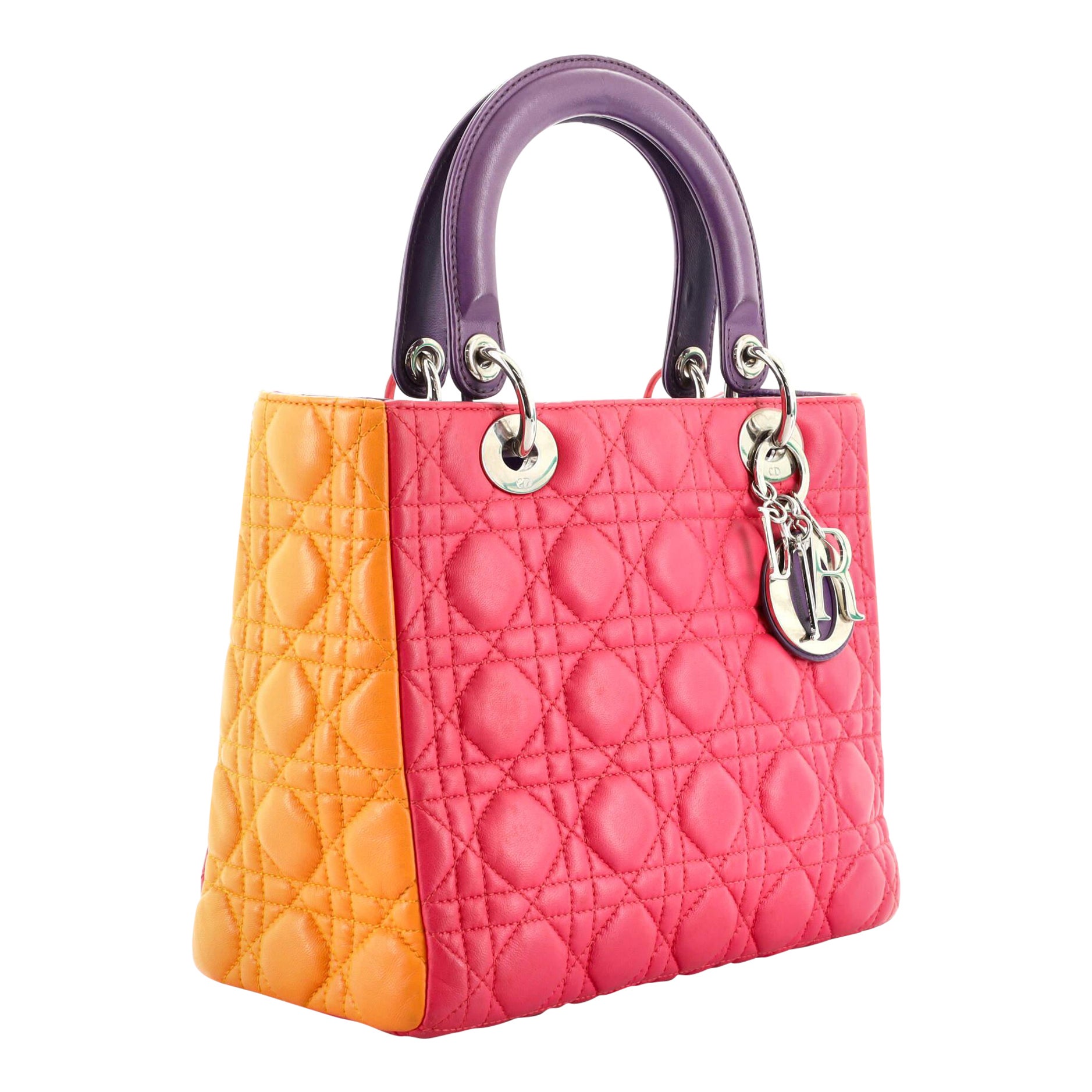 Christian Dior Tricolor Lady Dior Bag Cannage Quilt Grained Lambskin Medium