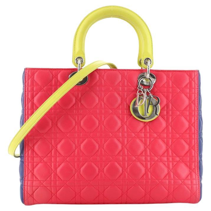 Christian Dior Tricolor Lady Dior Bag Cannage Quilt Lambskin Large