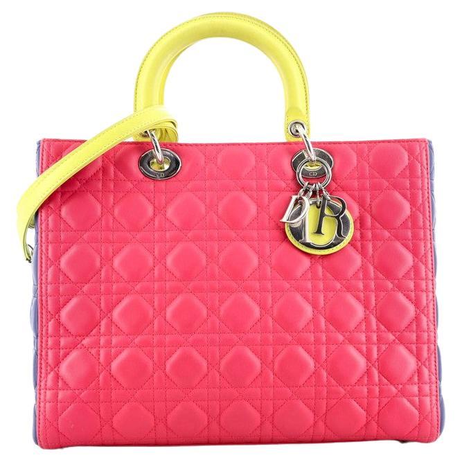 Christian Dior Tricolor Lady Dior Bag Cannage Quilt Lambskin Large