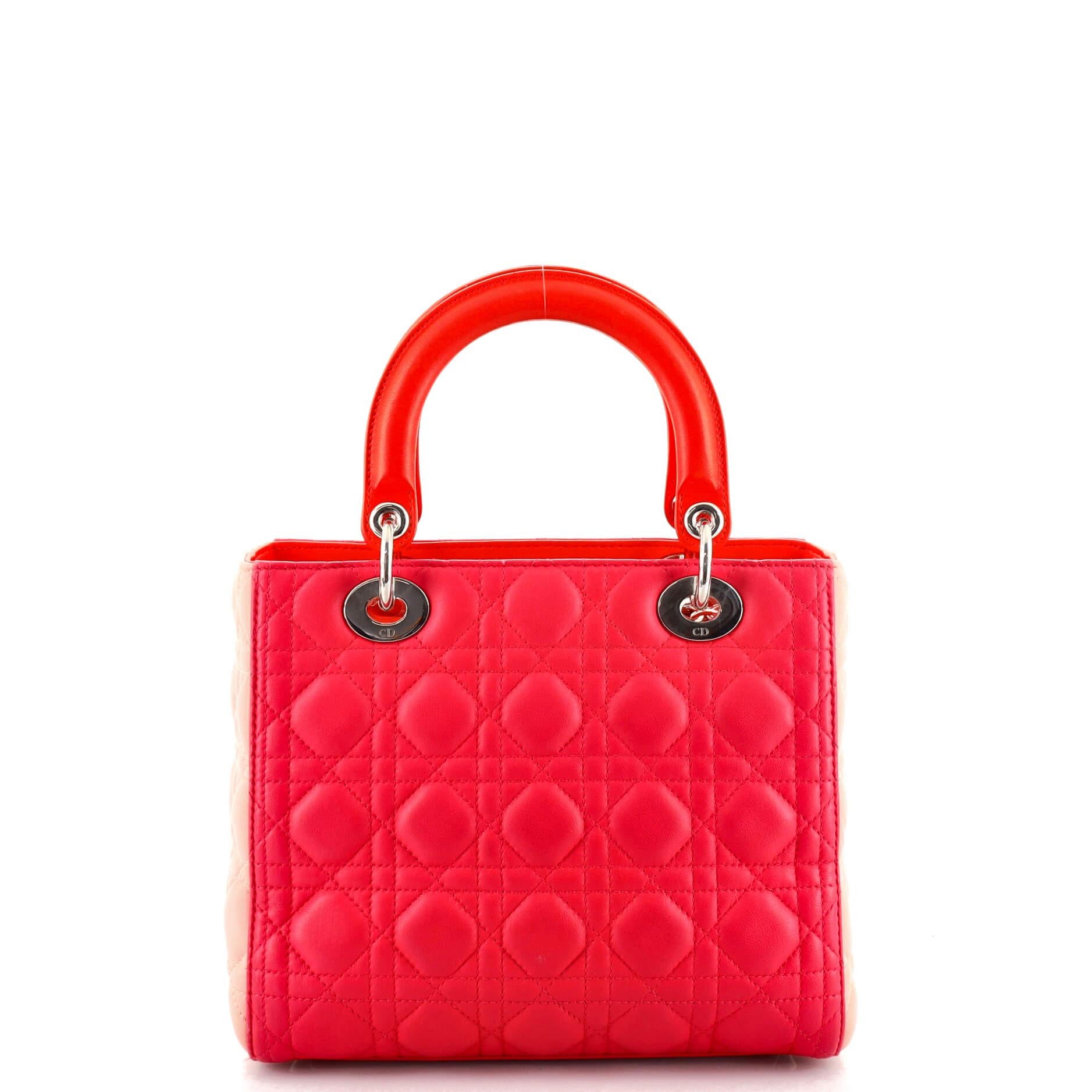 Red Christian Dior Tricolor Lady Dior Bag Cannage Quilt Leather Medium
