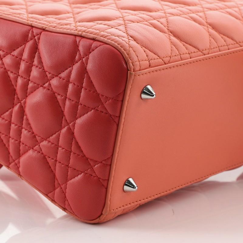 Orange Christian Dior Tricolor Lady Dior Bag Cannage Quilt Leather Medium