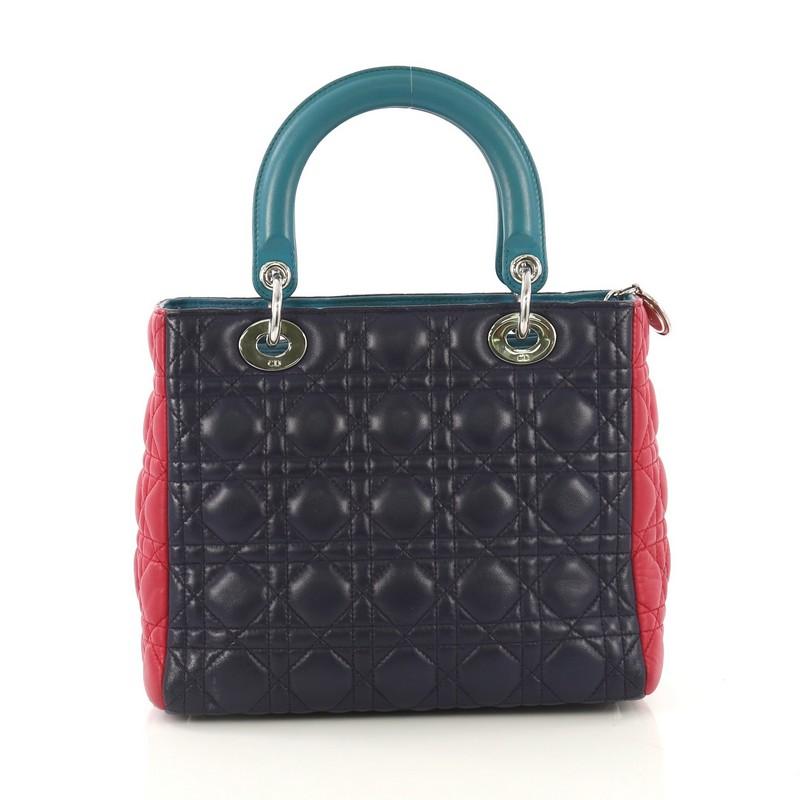 Black Christian Dior Tricolor Lady Dior Handbag Cannage Quilt Leather Medium