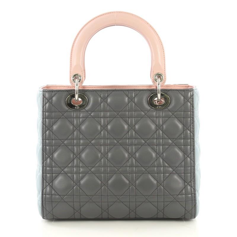 Gray Christian Dior Tricolor Lady Dior Handbag Cannage Quilt Leather Medium
