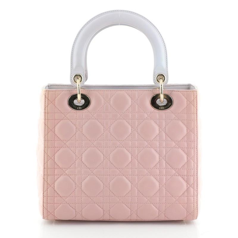 Beige Christian Dior Tricolor Lady Dior Handbag Cannage Quilt Leather Medium
