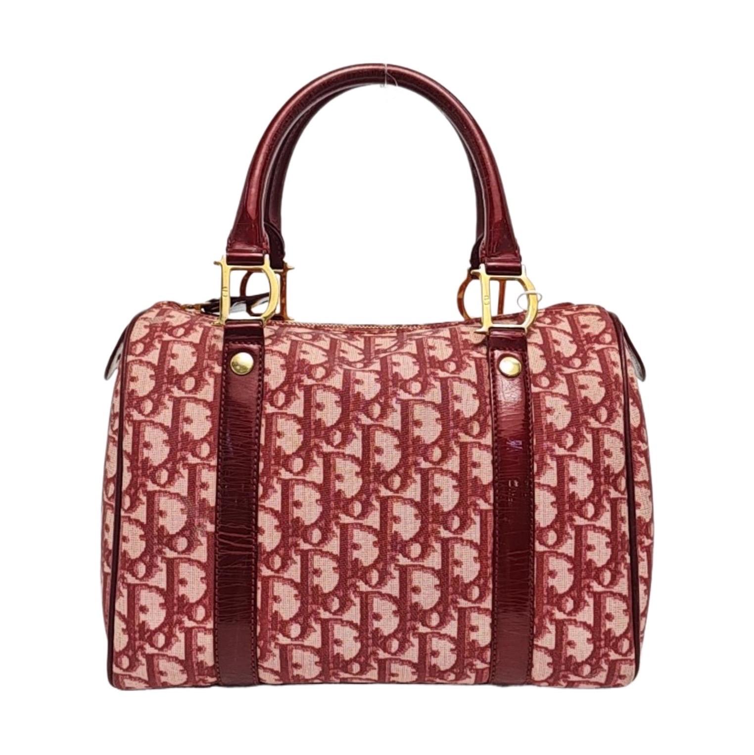 Christian Dior Trotter Boston Cloth Oblique Medium Red Handbag For Sale