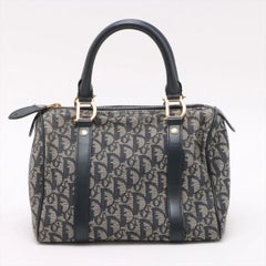 Christian Dior Trotter Canvas Leather Handbag Gray x Navy