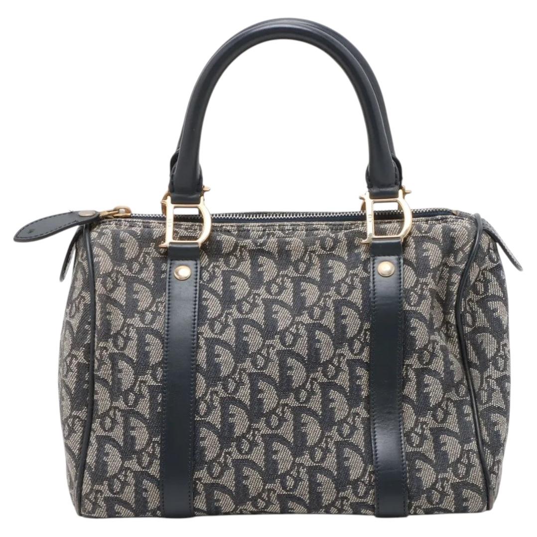 Christian Dior Trotter Canvas Leather Handbag Gray x Navy For Sale