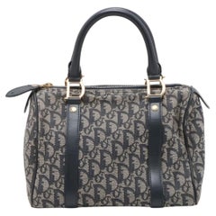 Christian Dior Trotter Canvas Leather Handbag Gray x Navy