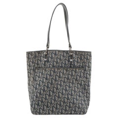 Christian Dior Trotter Borsa Tote in tela e pelle blu navy