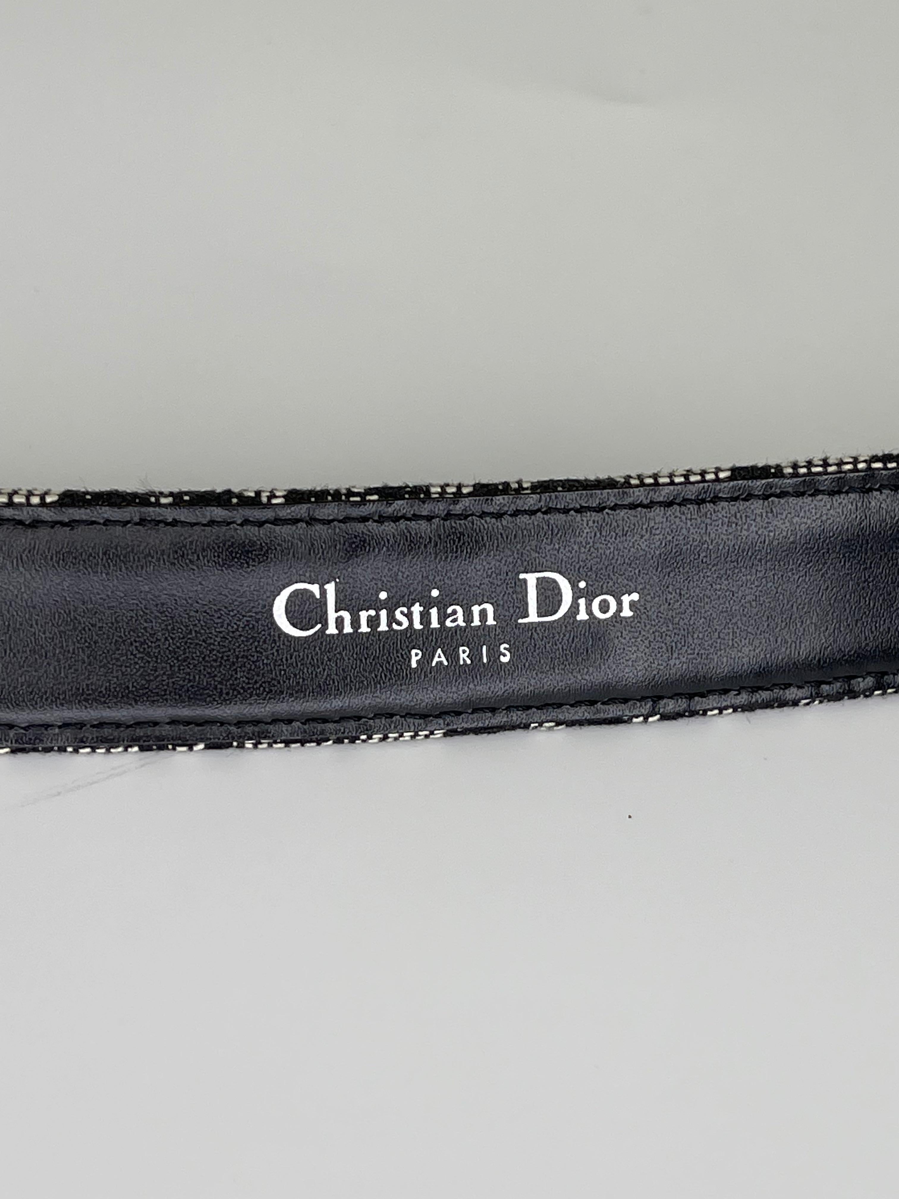Women's or Men's  Christian Dior Trotter Pattern Black Leather Belt (Size 80/32)