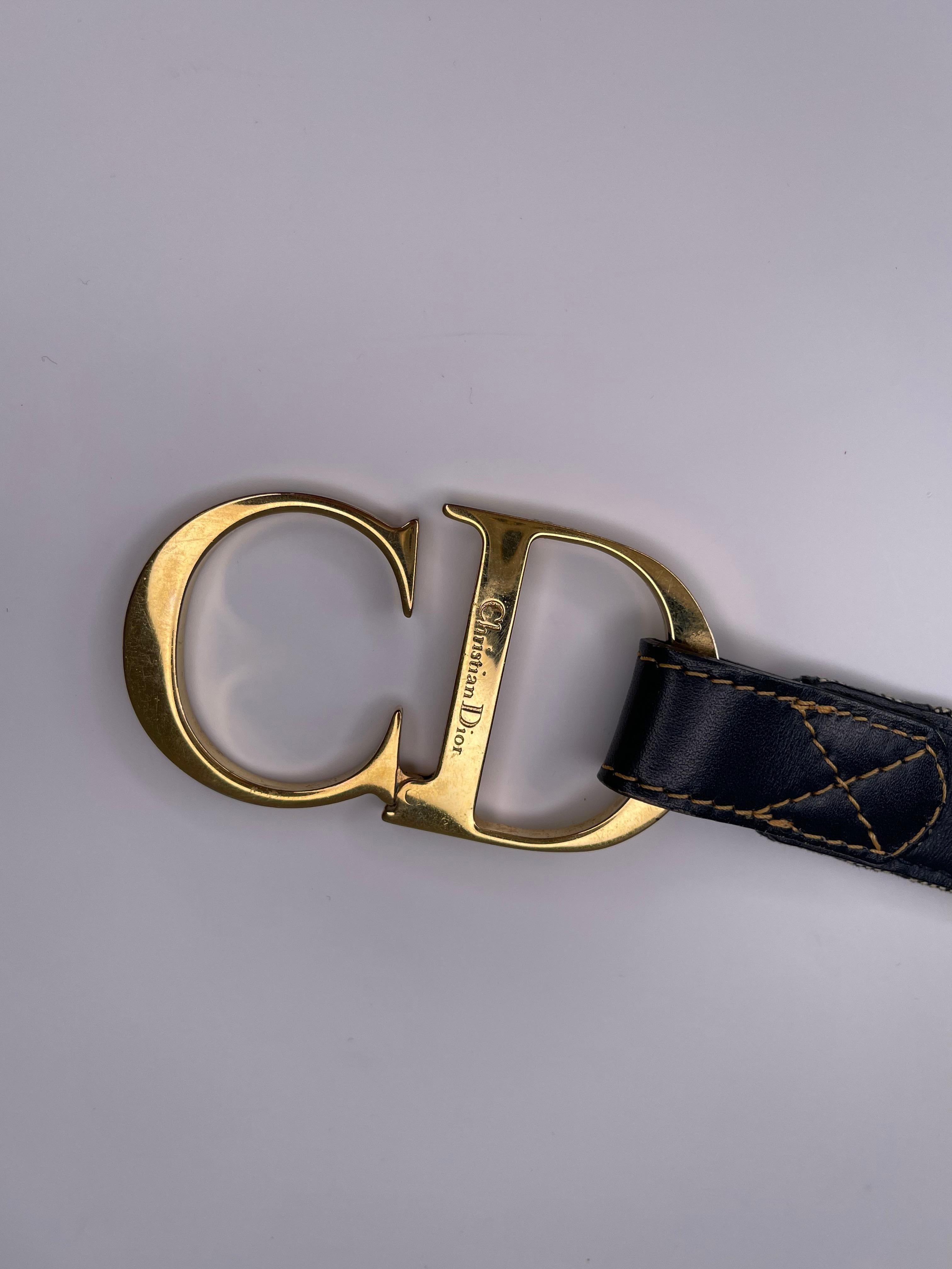 Cinturón Christian Dior de piel azul marino con estampado Trotter (talla 75/30) Negro