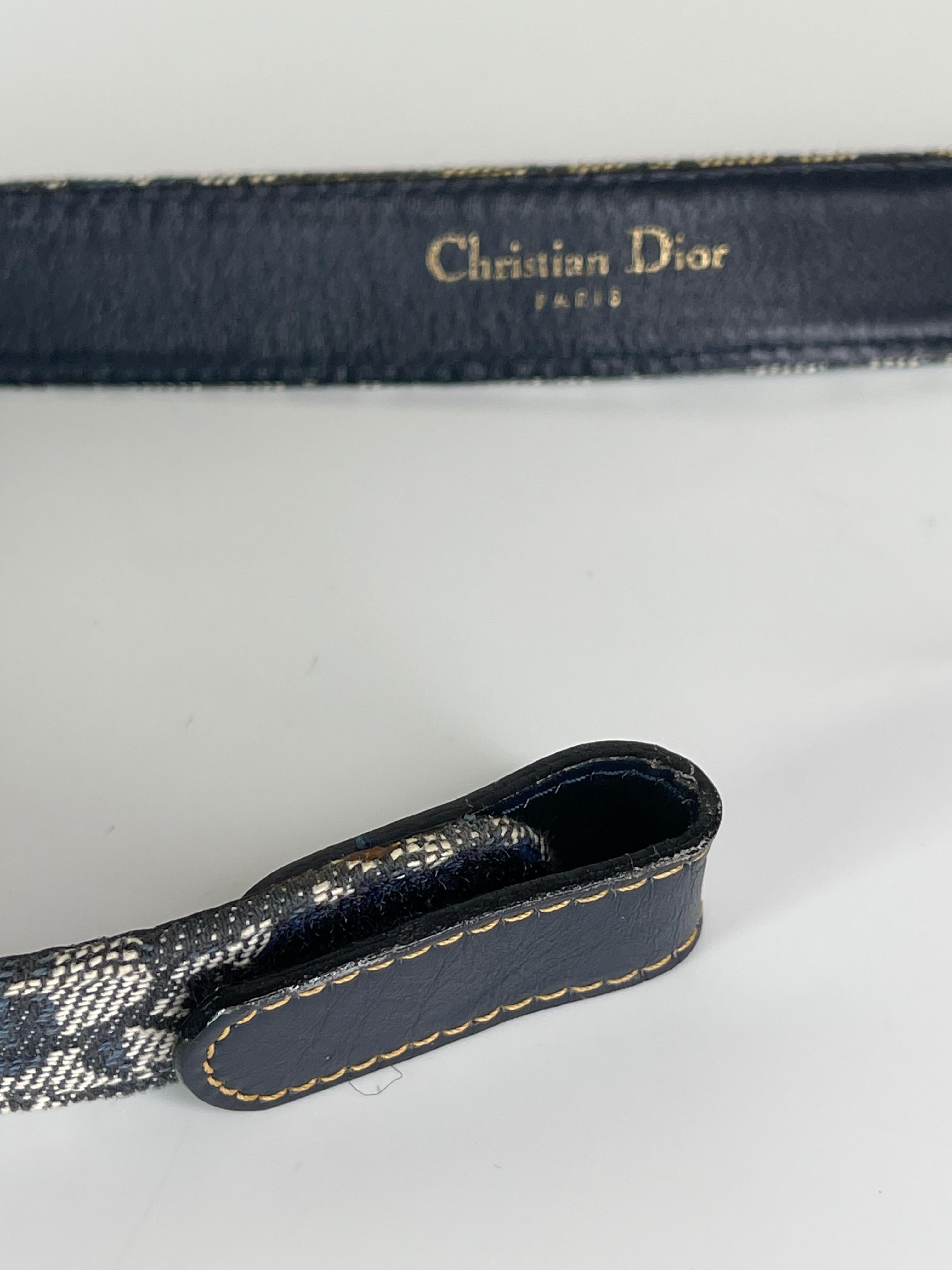 Black  Christian Dior Trotter Pattern Navy Leather Belt (Size 75/30) For Sale