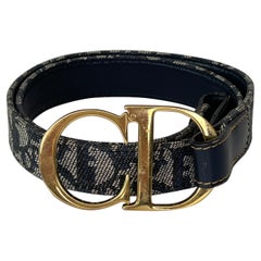 Christian Dior Trotter Pattern Navy Leather Belt (Size 75/30)