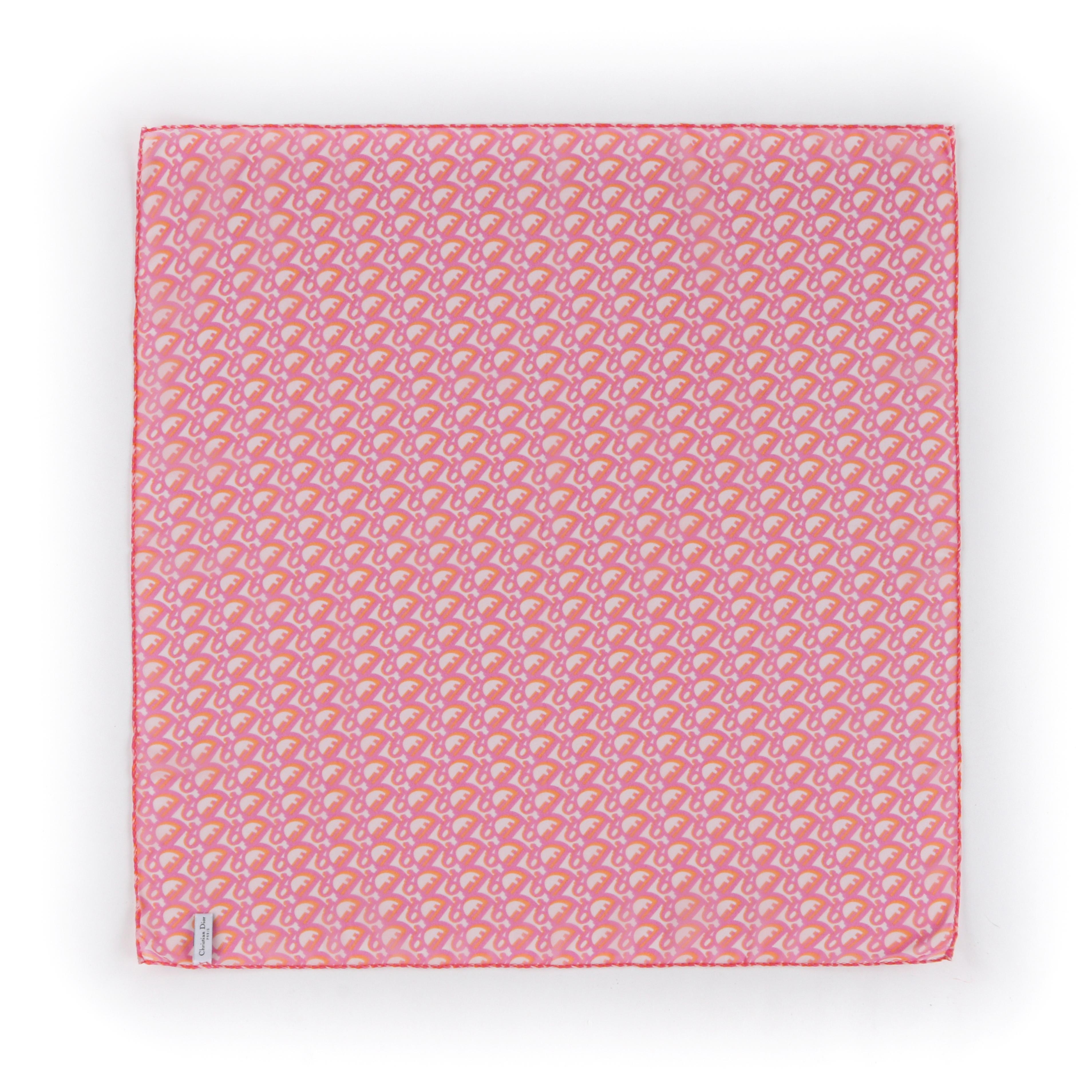 Women's CHRISTIAN DIOR “Trotter” Pink & Orange Diorissimo Silk Chiffon Scarf w/ Envelope