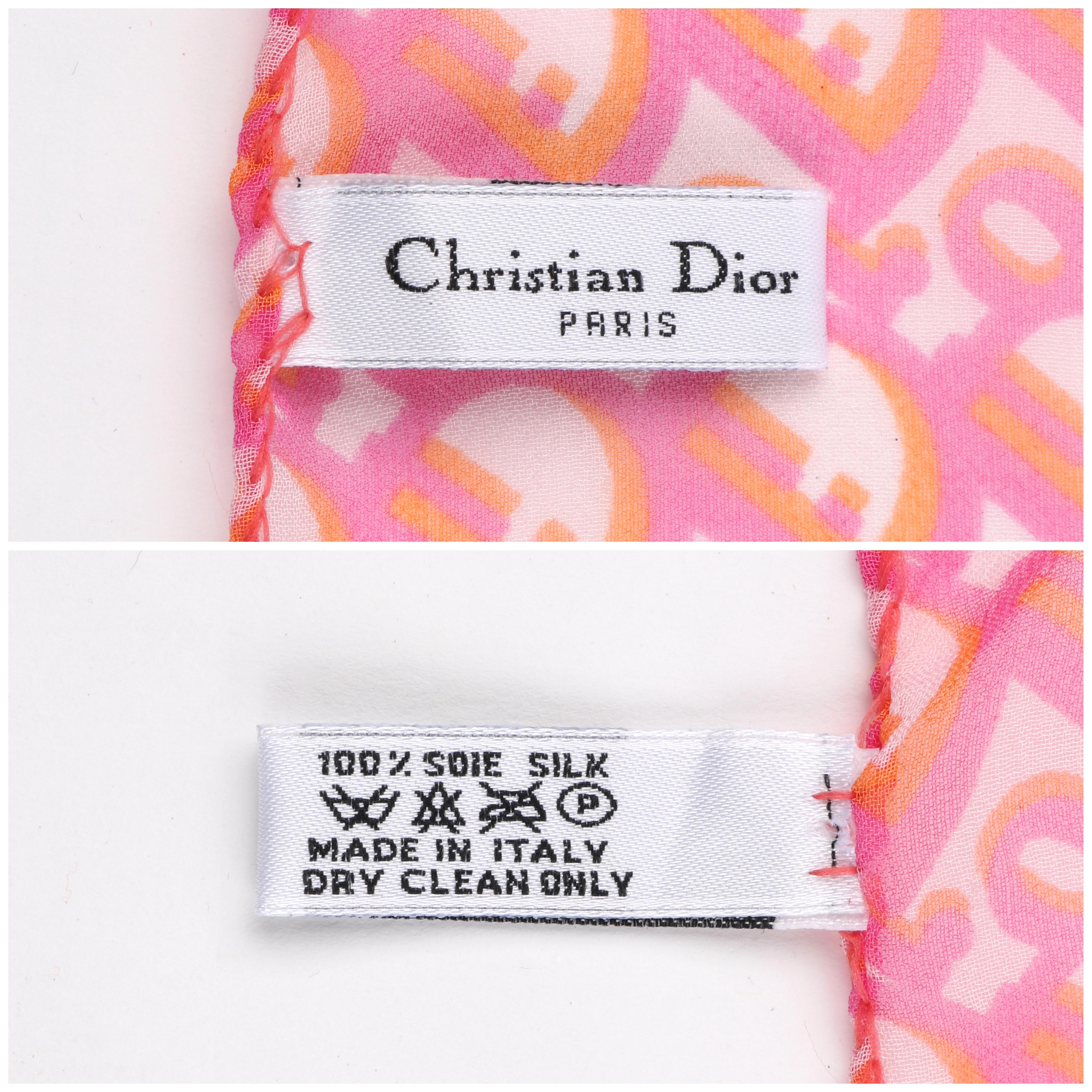 CHRISTIAN DIOR “Trotter” Pink & Orange Diorissimo Silk Chiffon Scarf w/ Envelope 3