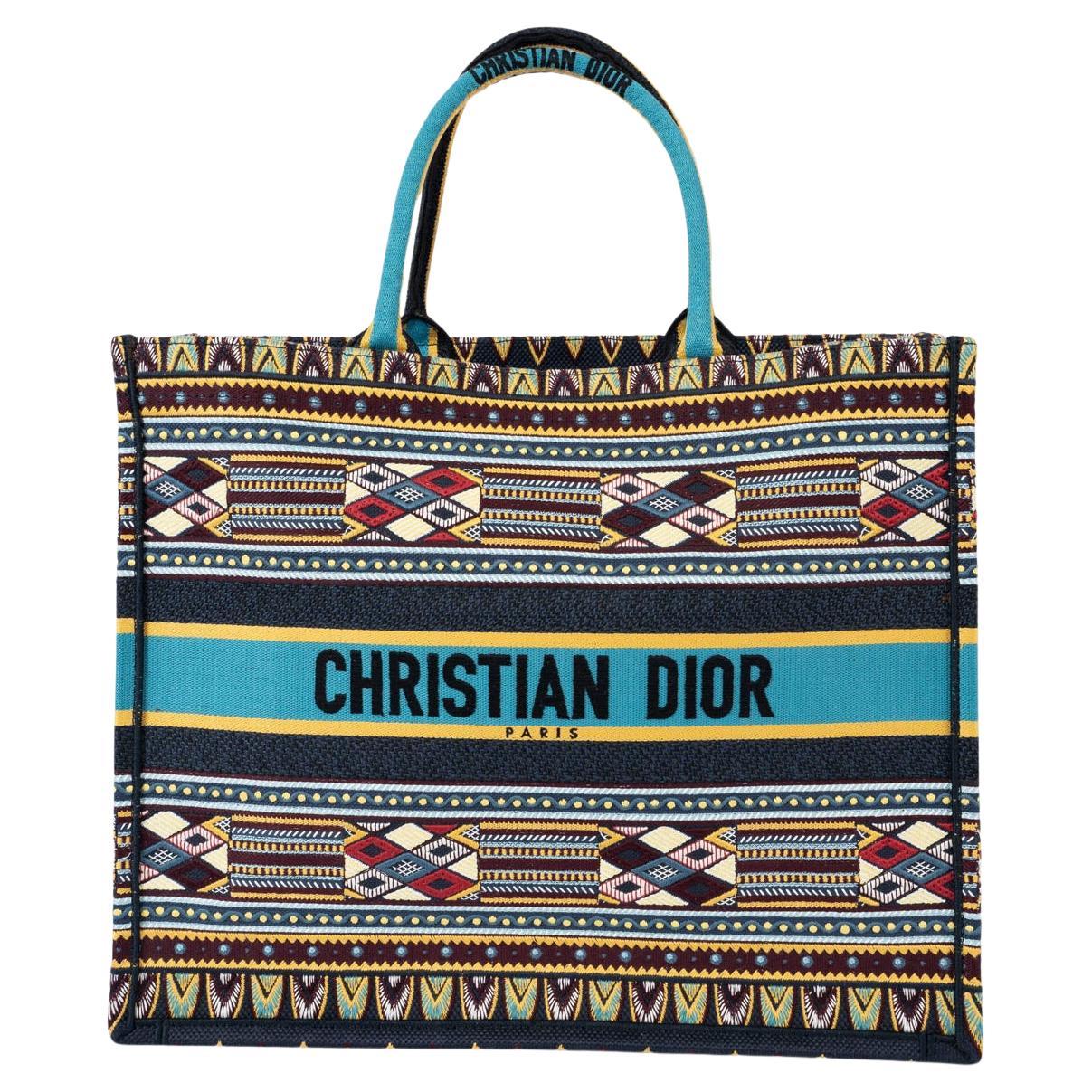CHRISTIAN DIOR turquoise canvas 2019 LARGE BOOK TOTE Bag For Sale