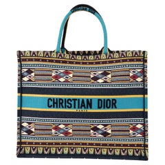 Used CHRISTIAN DIOR turquoise canvas 2019 LARGE BOOK TOTE Bag