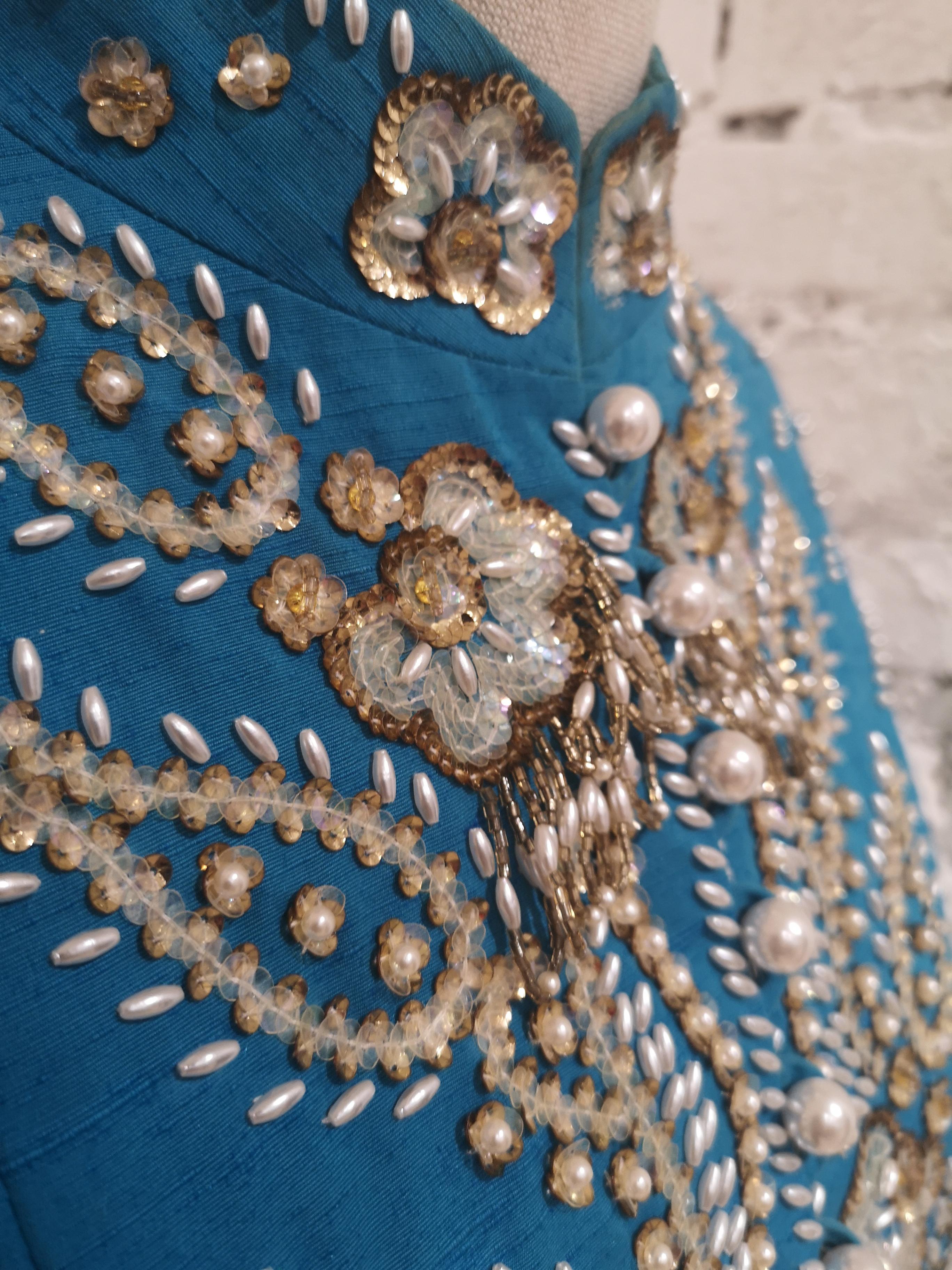 Christian Dior turquoise pearls beads sequins jacket 6