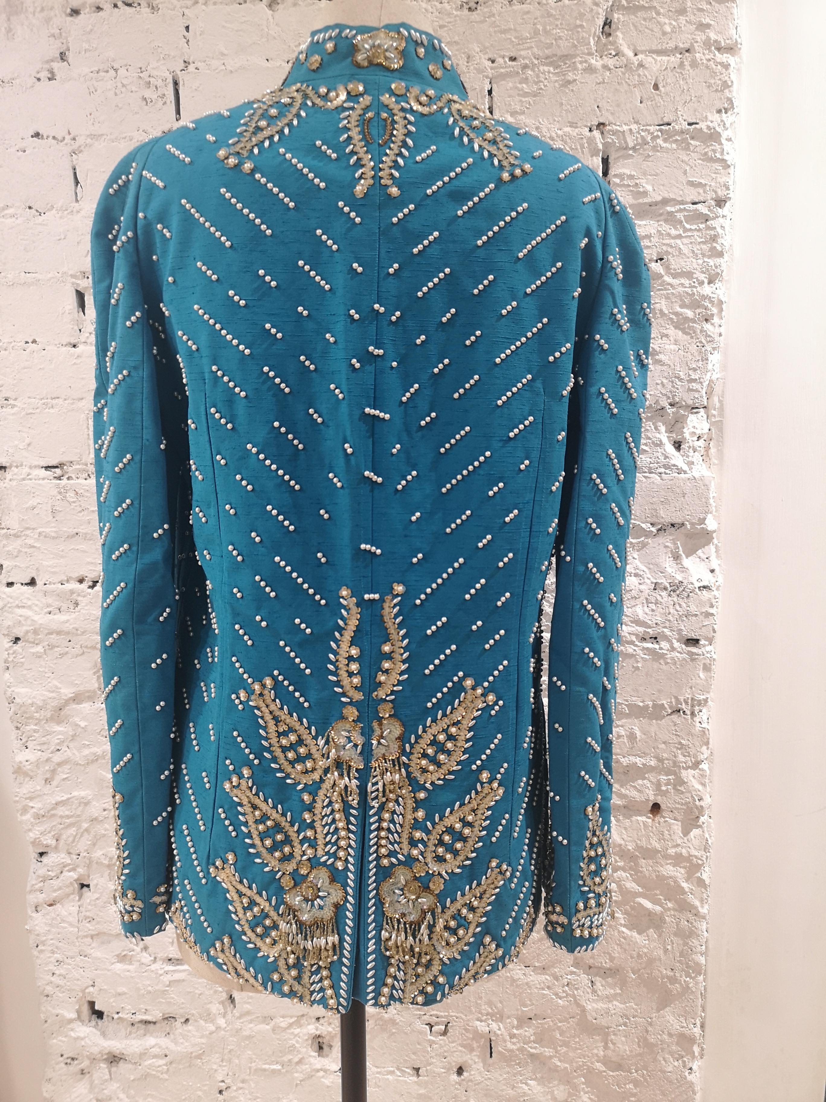 Christian Dior turquoise pearls beads sequins jacket 7