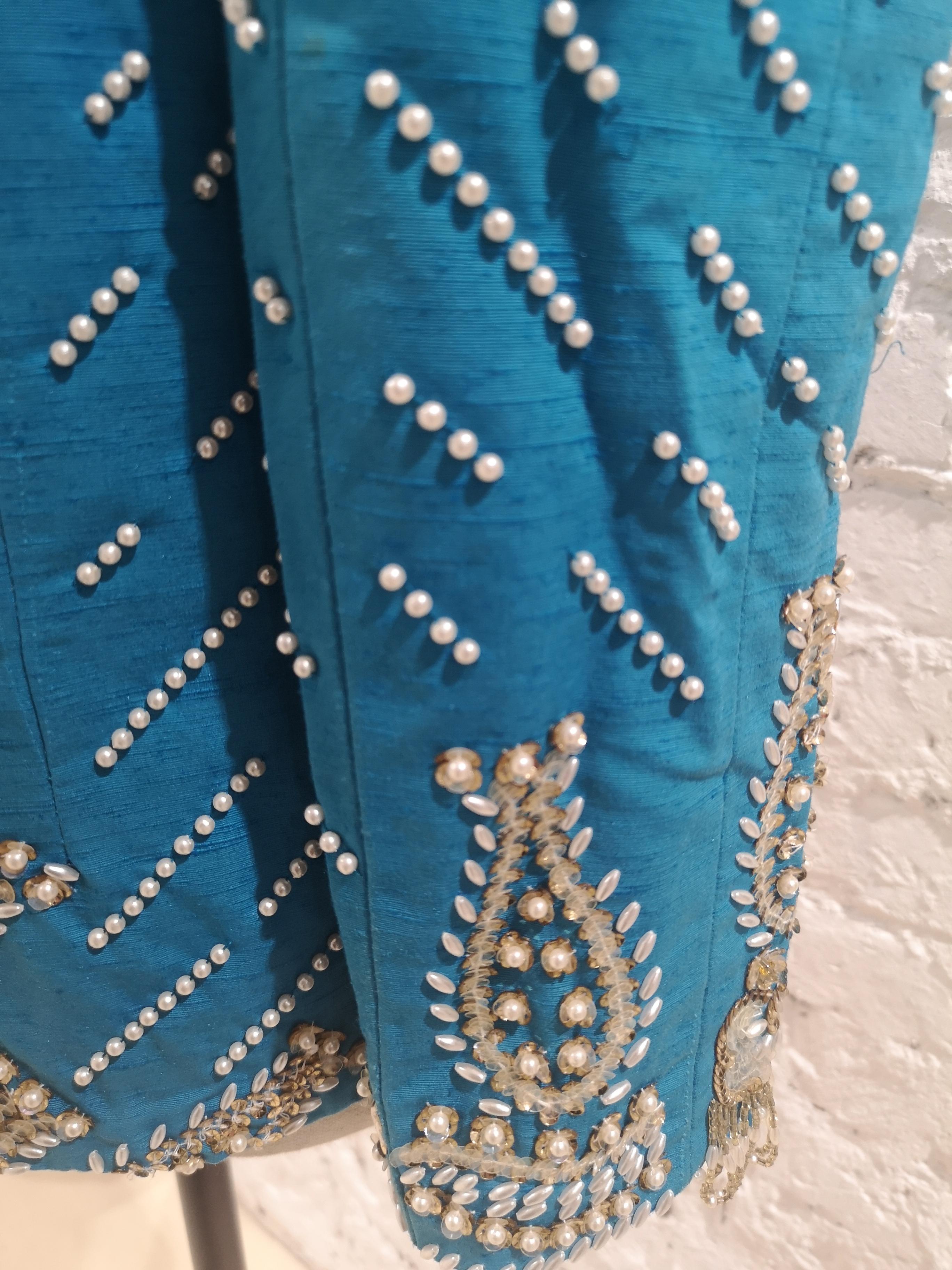 Christian Dior turquoise pearls beads sequins jacket 8