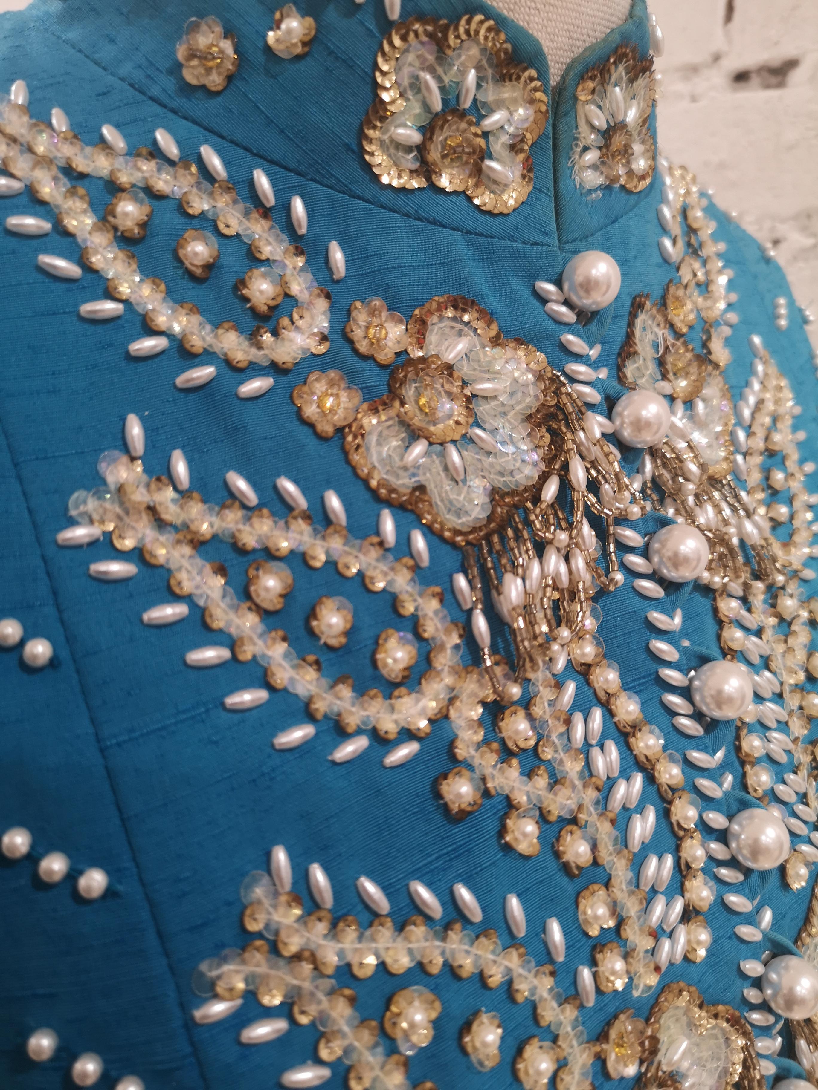 Christian Dior turquoise pearls beads sequins jacket 11