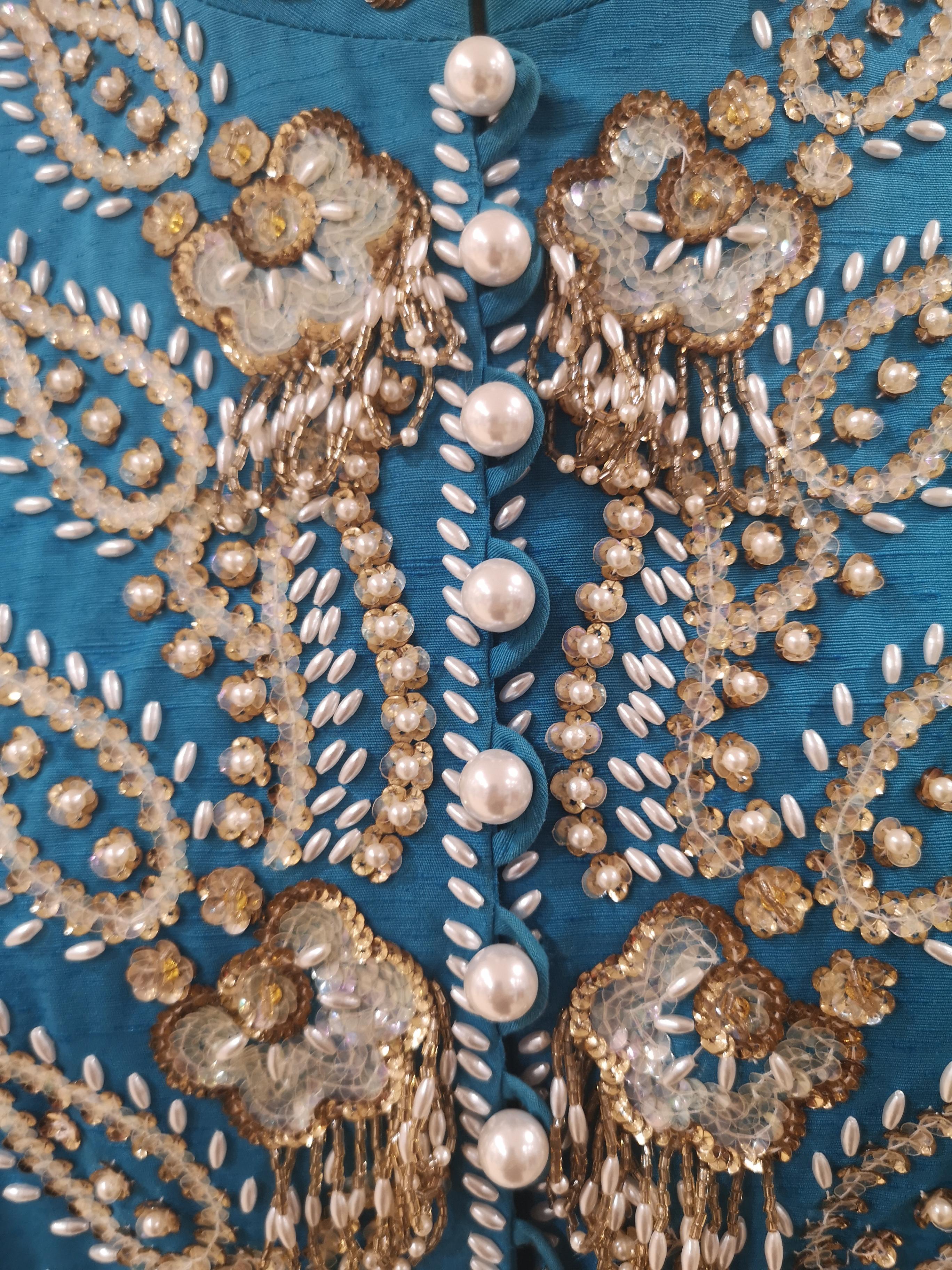 Christian Dior turquoise pearls beads sequins jacket 13