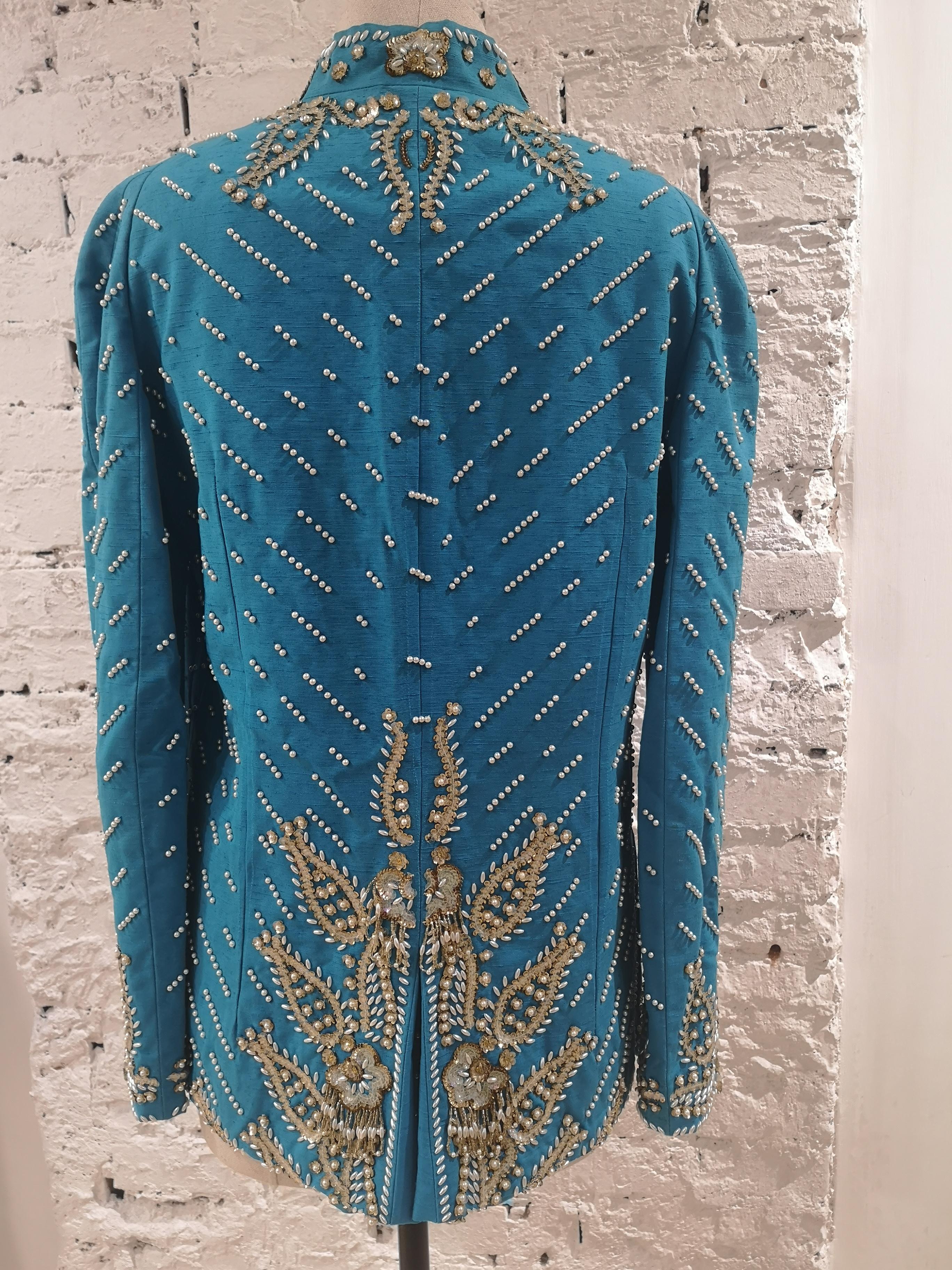 Women's or Men's Christian Dior turquoise pearls beads sequins jacket