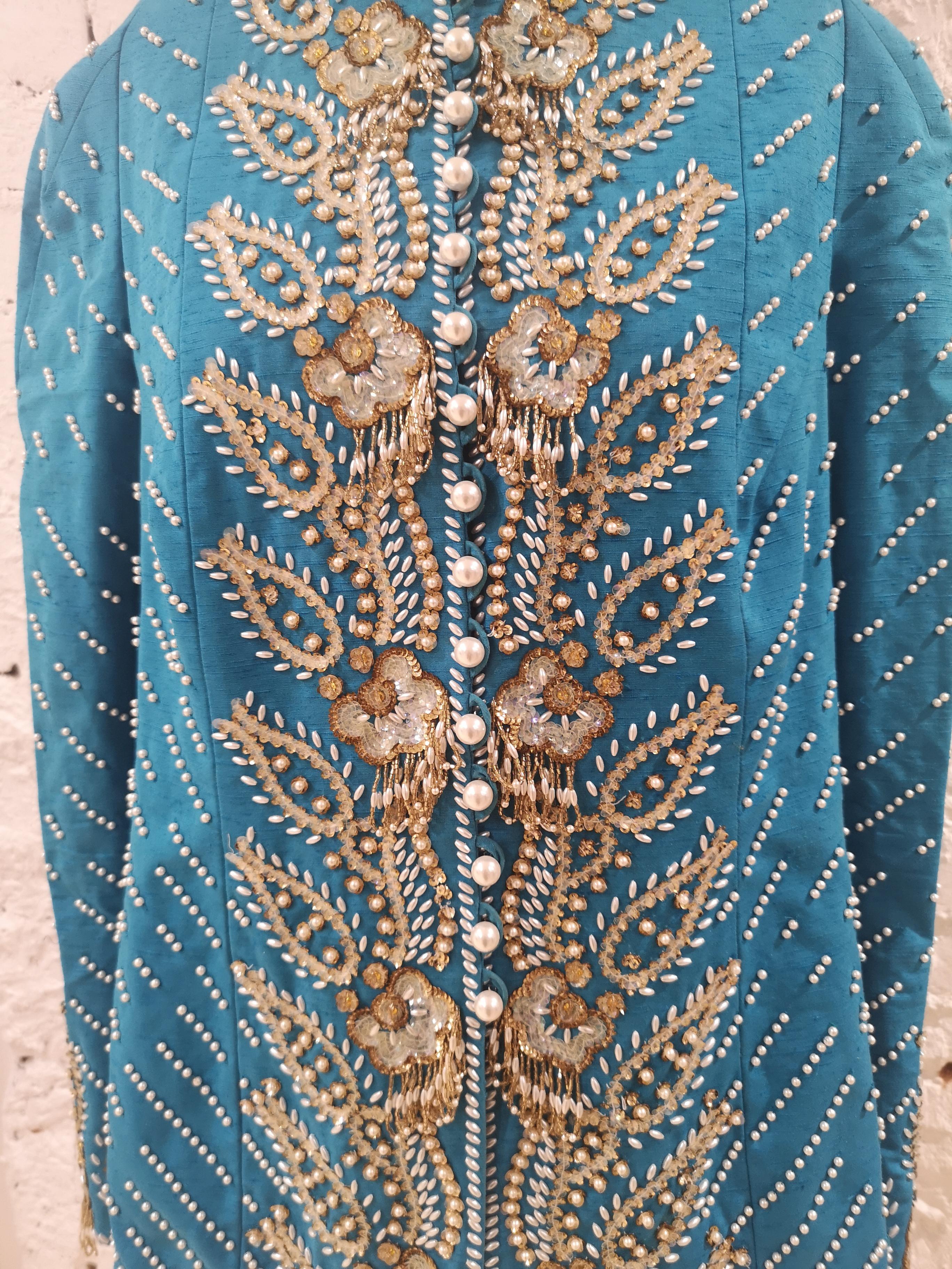 Christian Dior turquoise pearls beads sequins jacket 1