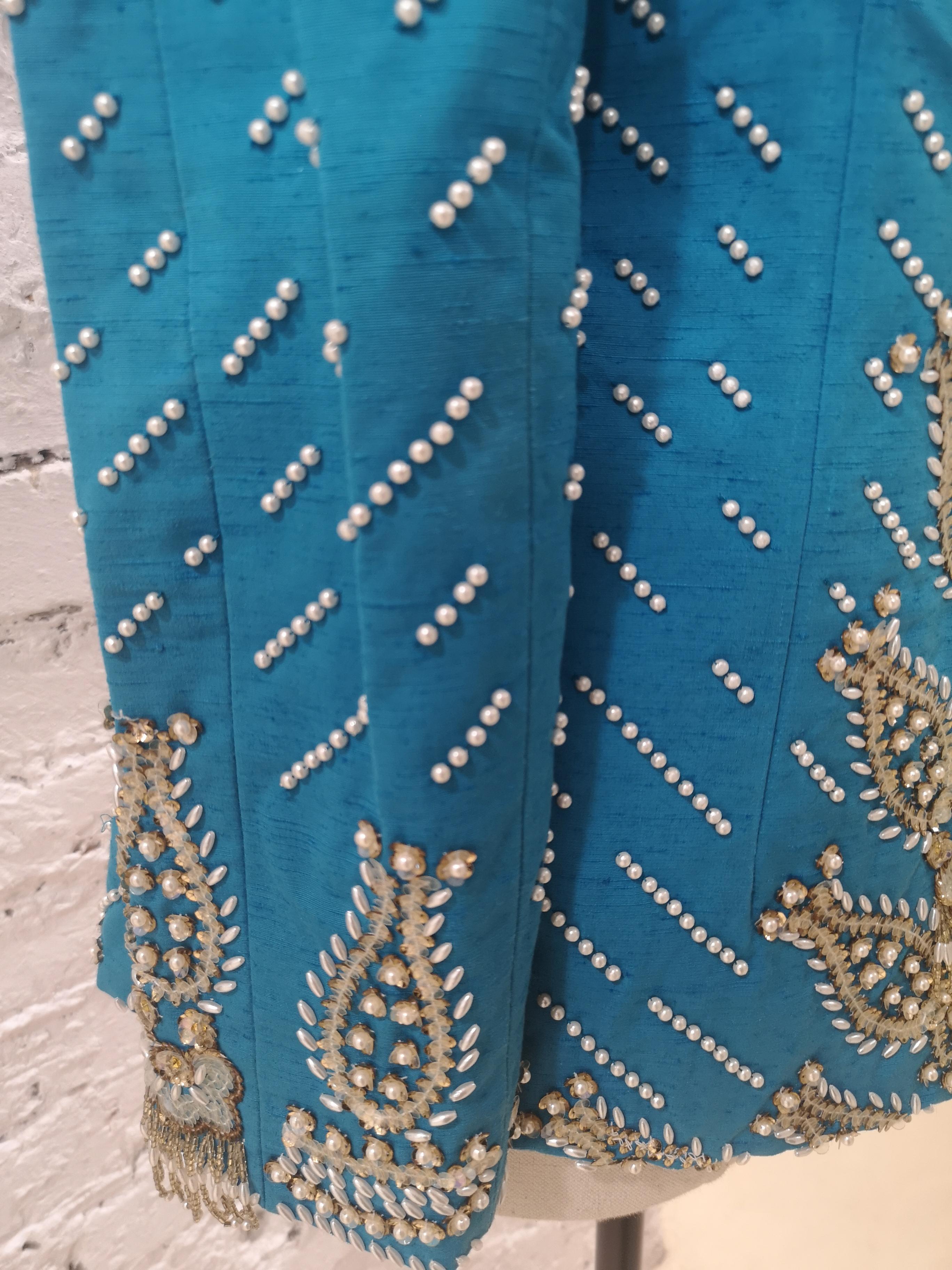 Christian Dior turquoise pearls beads sequins jacket 3