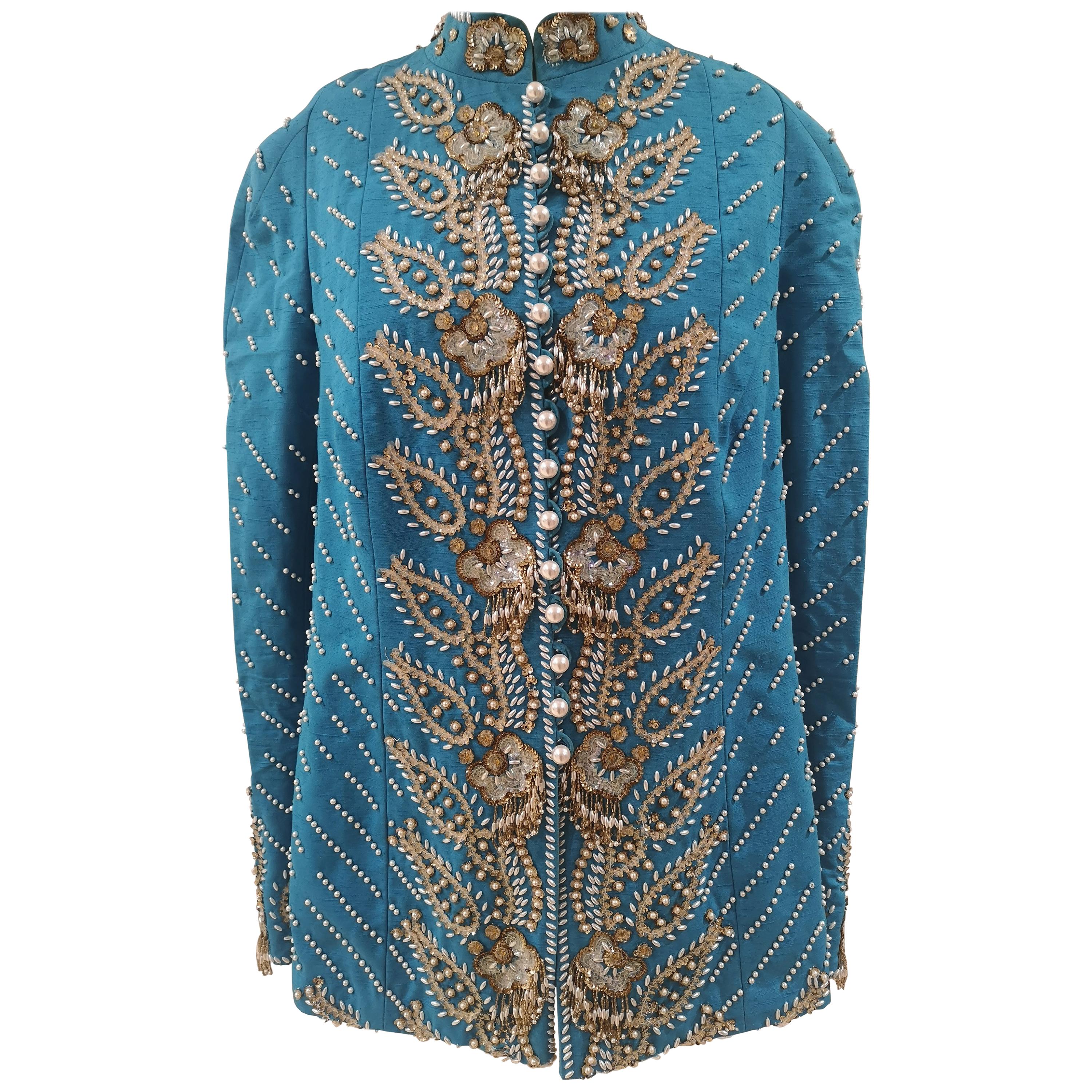 Christian Dior turquoise pearls beads sequins jacket
