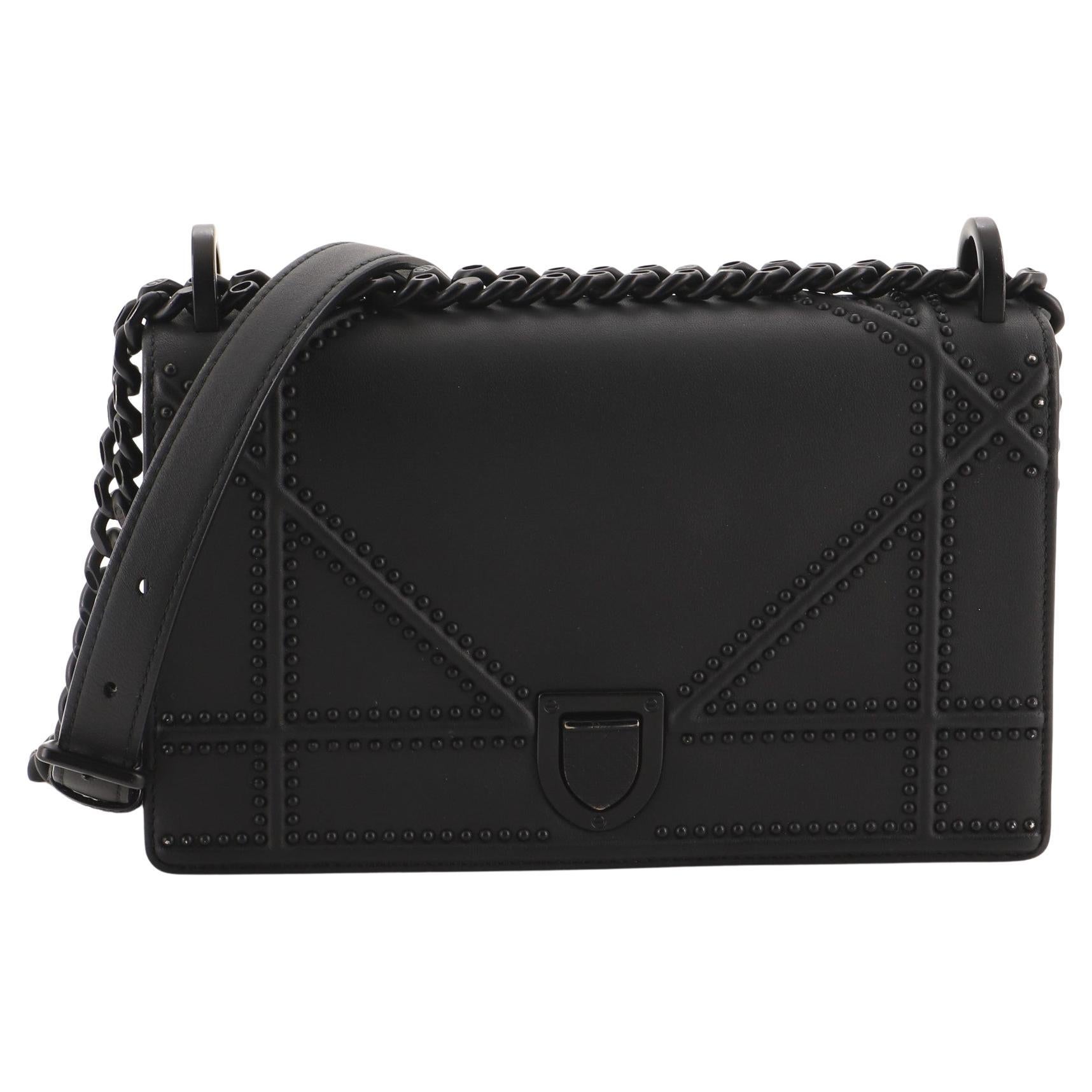 Christian Dior Diorama Black Mini Crossbody Bag Leather Silver Shoulder ...